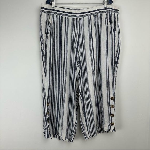 Land N Sea Women's Linen Cropped Pants Plus Size 3x Striped Nautical Resort Wear - Picture 1 of 7